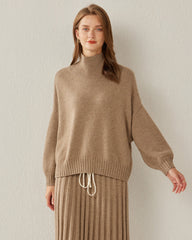 Luxe Oversized Cashmere Turtleneck Sweater, Brown