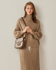 Luxe Oversized Cashmere Turtleneck Sweater, Brown