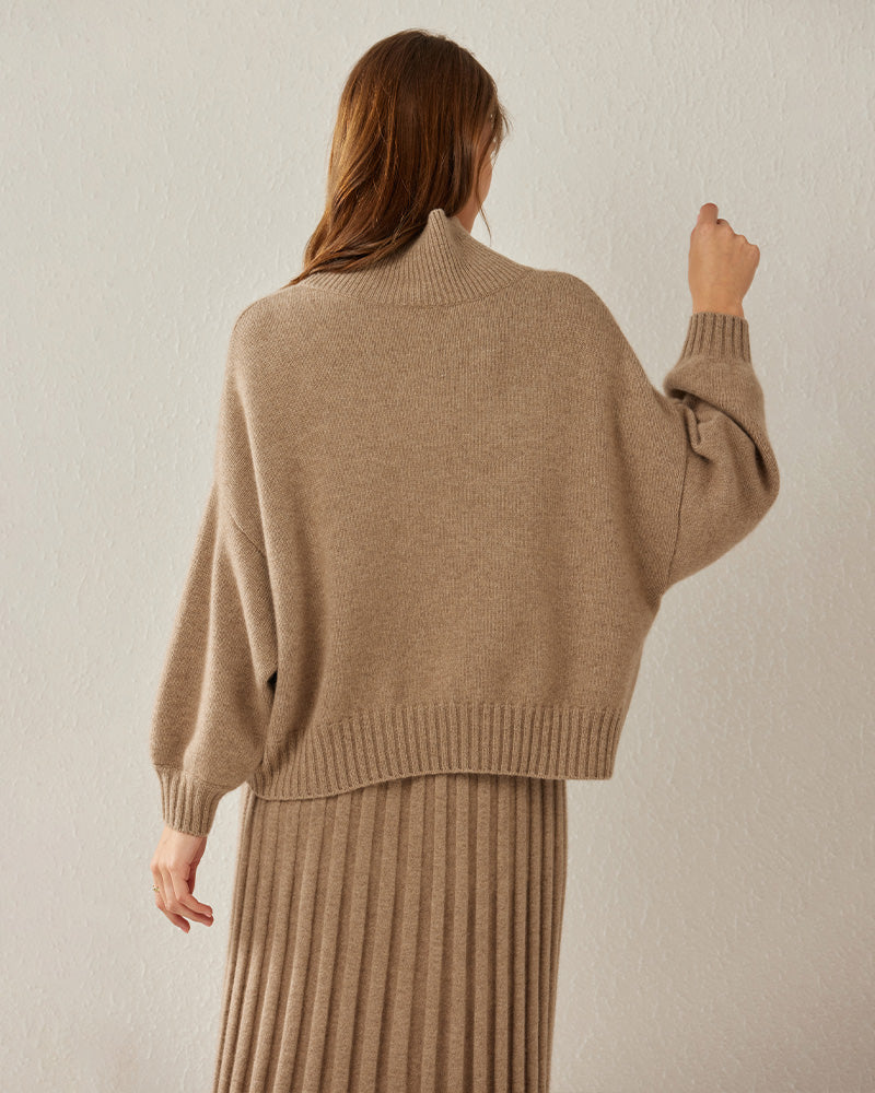 Luxe Oversized Cashmere Turtleneck Sweater, Brown