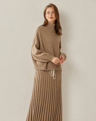 Luxe Oversized Cashmere Turtleneck Sweater, Brown