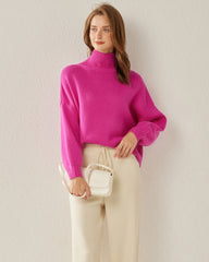 Luxe Oversized Cashmere Turtleneck Sweater, Pink