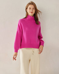 Luxe Oversized Cashmere Turtleneck Sweater, Pink