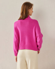 Luxe Oversized Cashmere Turtleneck Sweater, Pink