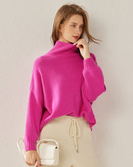 Luxe Oversized Cashmere Turtleneck Sweater, Pink