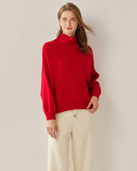 Luxe Oversized Cashmere Turtleneck Sweater, Red