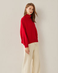 Luxe Oversized Cashmere Turtleneck Sweater, Red