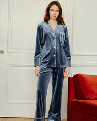 Women's Silk Velvet Pajama Set, Blue