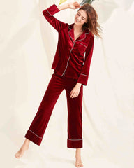 Women's Silk Velvet Pajama Set, Red