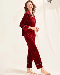 Women's Silk Velvet Pajama Set, Red