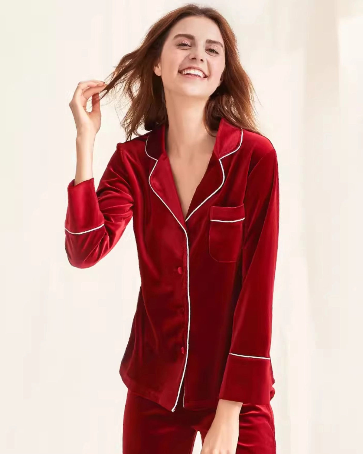 Women's Silk Velvet Pajama Set, Red
