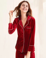 Women's Silk Velvet Pajama Set, Red