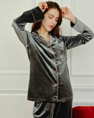 Women's Silk Velvet Pajama Set, Grey