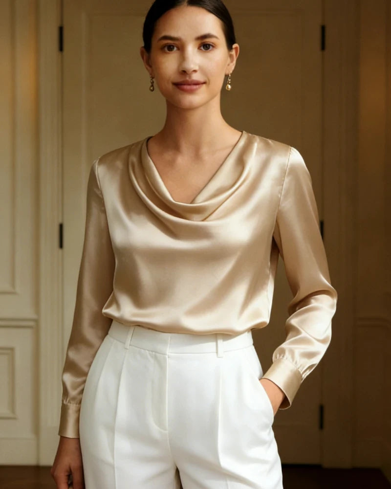 25 Momme Cowl Neck Silk Blouse - DAISYSILK UK