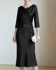 30MM Silk Cowl Neck Dress, Black