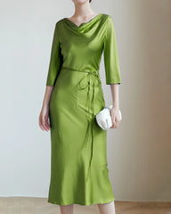 30MM Silk Cowl Neck Dress, Green