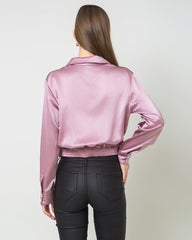 Hem Pleated Silk Blouse, Pink
