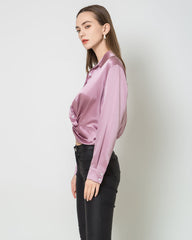 Hem Pleated Silk Blouse, Pink