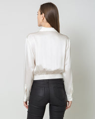Hem Pleated Silk Blouse, White