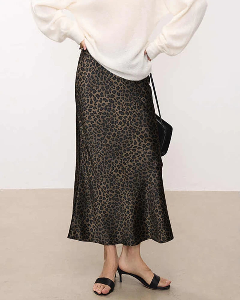 Leopard Silk Midi Skirt, Leopard Print