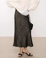 Leopard Silk Midi Skirt, Leopard Print