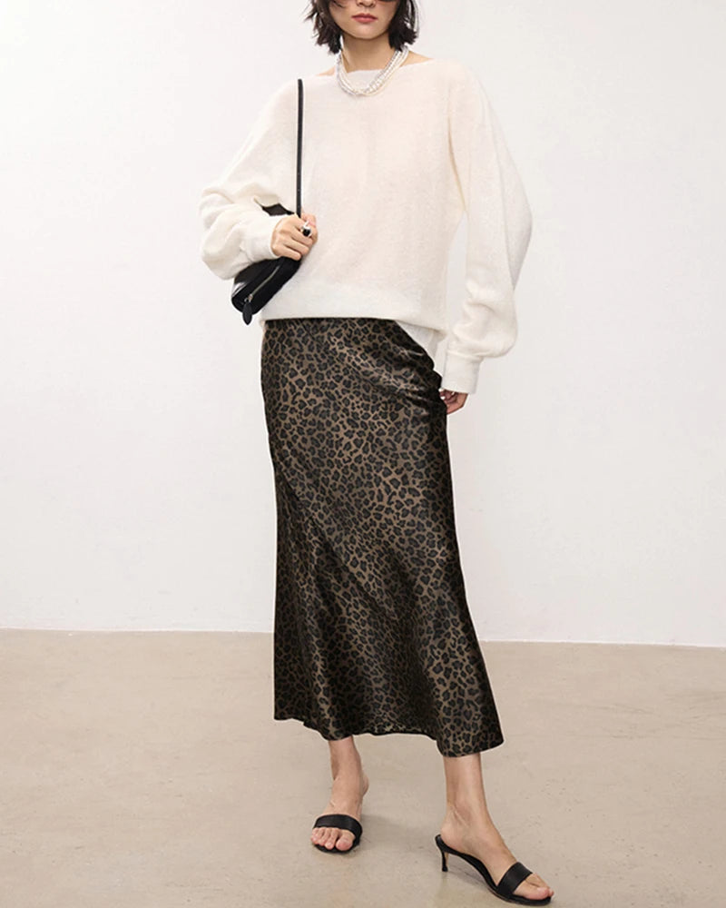 Leopard Silk Midi Skirt, Leopard Print