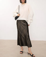 Leopard Silk Midi Skirt, Leopard Print