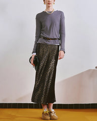 Leopard Silk Midi Skirt, Leopard Print