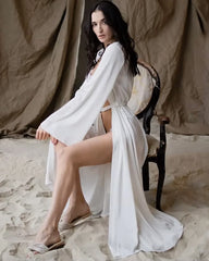 Luxury Long Silk Robe For Women, White