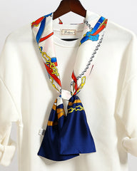 Luxury Rectangular Silk Scarf, Navy