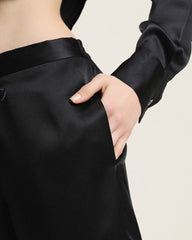 Luxury Silk Shirt Pajama Set, Black