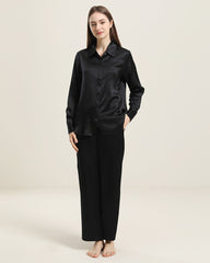 Luxury Silk Shirt Pajama Set, Black