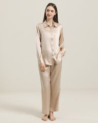 Luxury Silk Shirt Pajama Set, Champagne