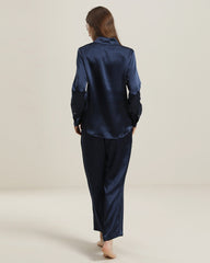 Luxury Silk Shirt Pajama Set, Navy