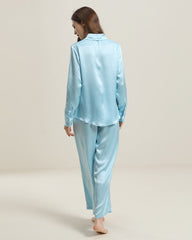 Luxury Silk Shirt Pajama Set, Sky Blue
