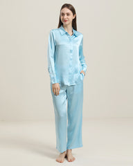 Luxury Silk Shirt Pajama Set, Sky Blue