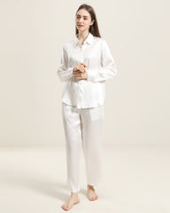 Luxury Silk Shirt Pajama Set, White