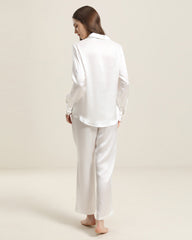 Luxury Silk Shirt Pajama Set, White