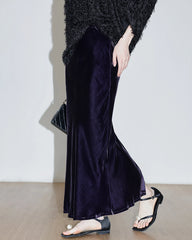 Silk Velvet Side Slit Maxi Skirt, Purple