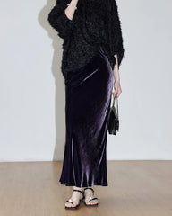 Silk Velvet Side Slit Maxi Skirt, Purple