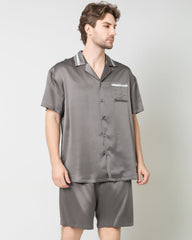 Men's Classic Silk Short Pajamas Set, Dark Grey