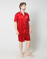 Men's Classic Silk Short Pajamas Set, Red