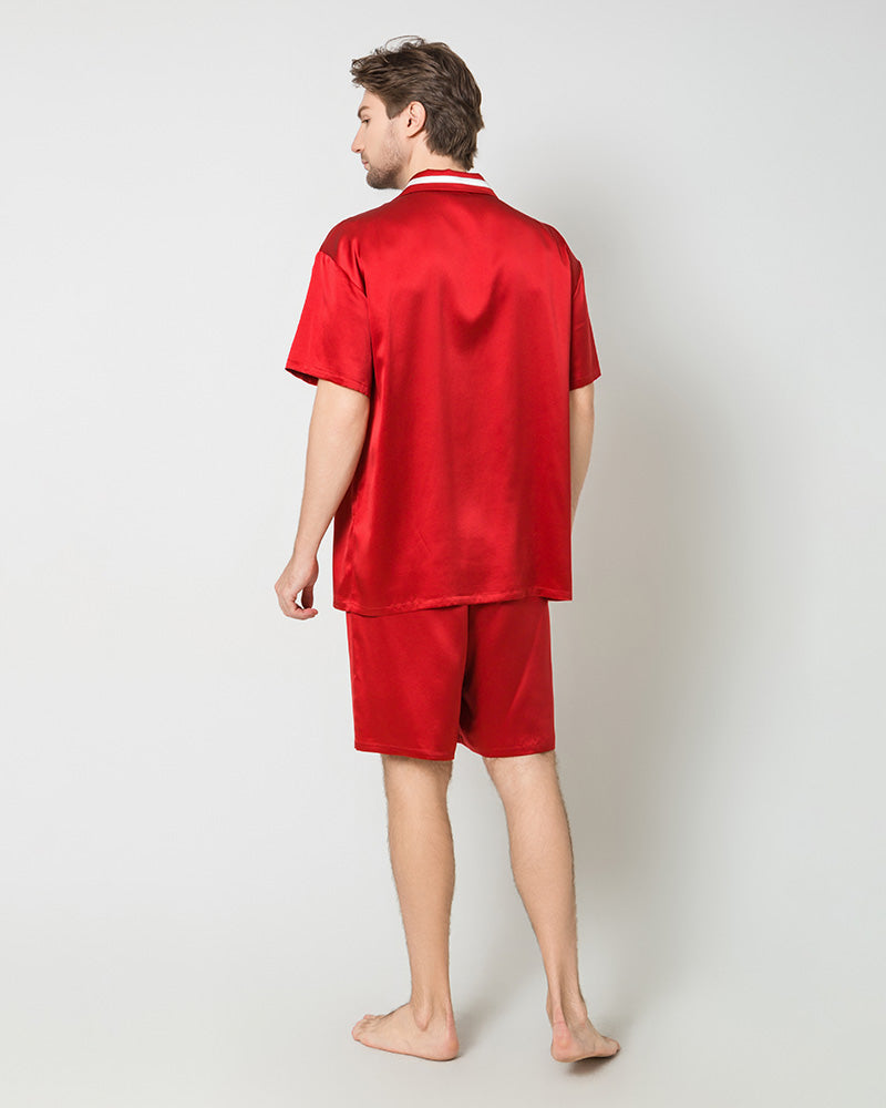 Men's Classic Silk Short Pajamas Set, Red