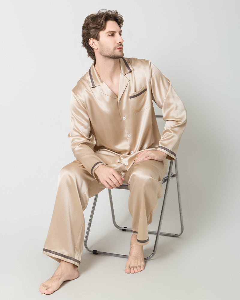Men's Luxury Silk Loosen Pajamas, Champagne