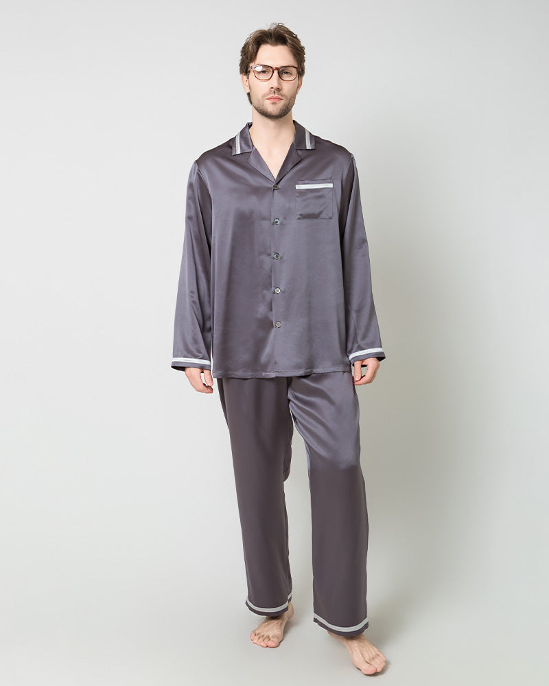 Men's Luxury Silk Pajamas, Charcoal Grey