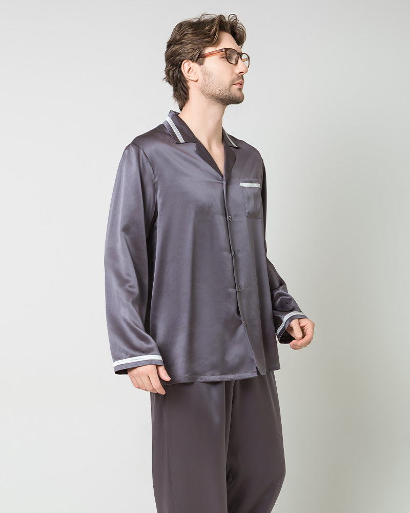 Men's Luxury Silk Pajamas, Charcoal Grey