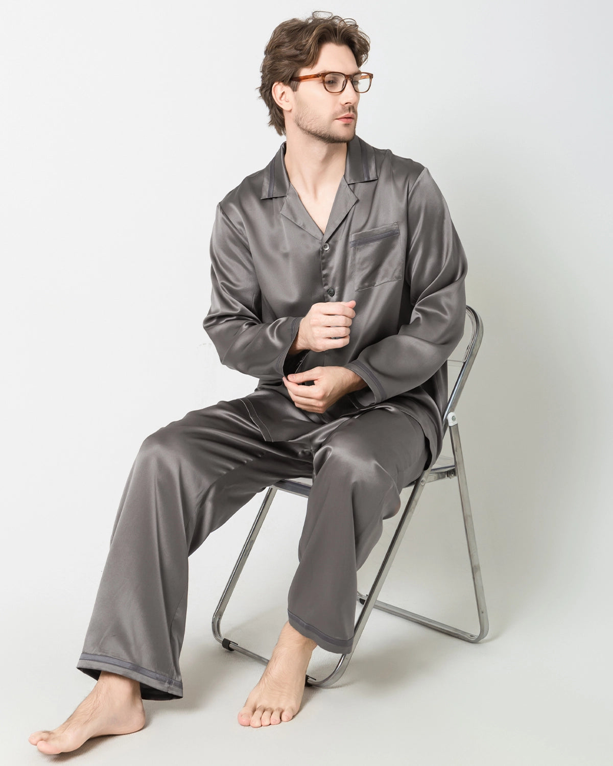 Men's Luxury Silk Pajamas, Dark Grey