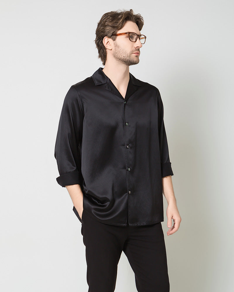 Men's Pure Silk Classic Business Shirt, Black