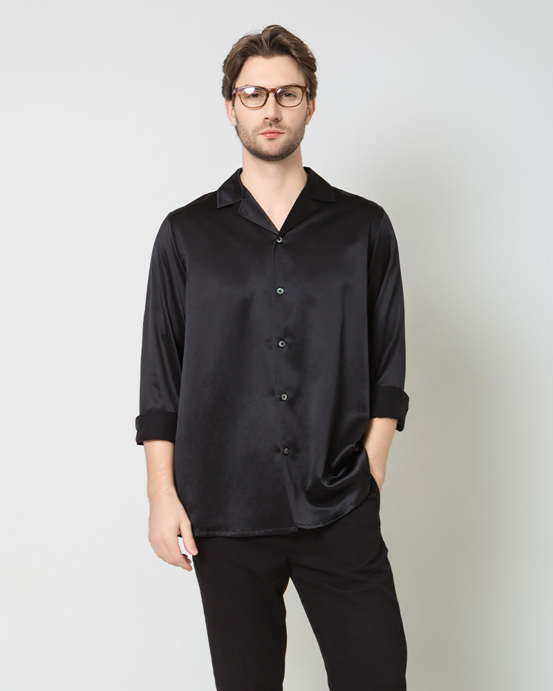 Men's Pure Silk Classic Business Shirt, Black