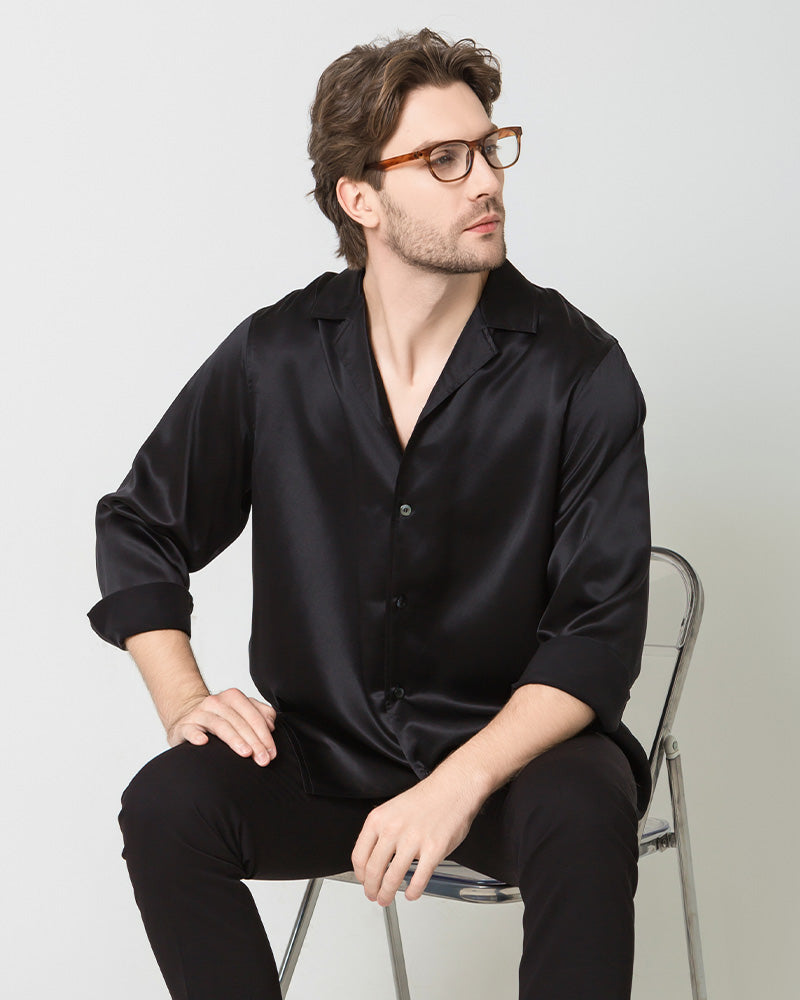 Men's Pure Silk Classic Business Shirt, Black