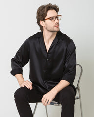 Men's Pure Silk Classic Business Shirt, Black